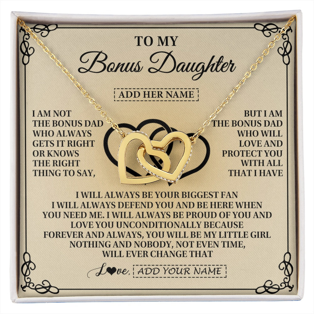 Interlocking Hearts Necklace 18K Yellow Gold Finish | 1 | Personalized To My Bonus Daughter Gifts From Stepdad Bonus Daughter Birthday Gifts Jewelry Women Stepdaughter Pendant Necklace Christmas Gift Box Message Card | https://siriusteestore.