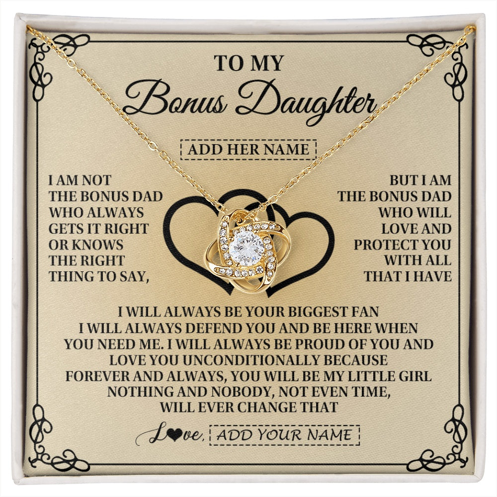 Love Knot Necklace 18K Yellow Gold Finish | 1 | Personalized To My Bonus Daughter Gifts From Stepdad Bonus Daughter Birthday Gifts Jewelry Women Stepdaughter Pendant Necklace Christmas Gift Box Message Card | https://siriusteestore.
