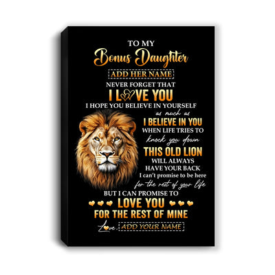 Personalized To My Bonus Daughter Gifts From Stepdad Canvas Old Lion Love You Stepdaughter Birthday Gifts Graduation Christmas Custom Wall Art Print Framed Canvas | siriusteestore