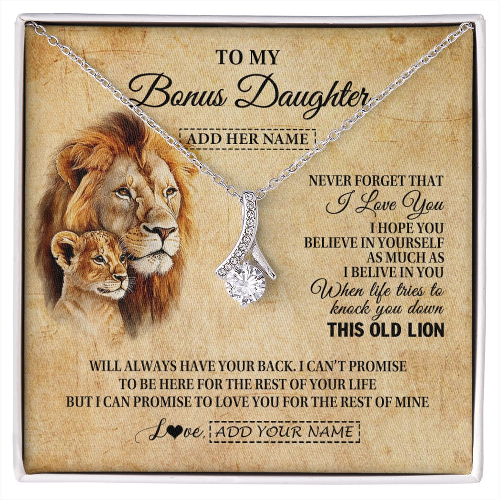 Alluring Beauty Necklace 14K White Gold Finish | 1 | Personalized To My Bonus Daughter Gifts From Stepdad Lion Necklace I Love You Stepdaughter Birthday Gifts Graduation Christmas Custom Gift Box Message Card | siriusteestore.myshopify