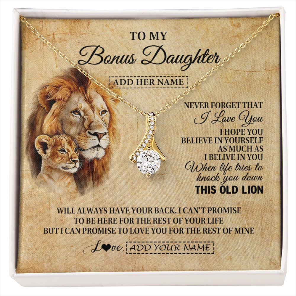 Alluring Beauty Necklace 18K Yellow Gold Finish | 1 | Personalized To My Bonus Daughter Gifts From Stepdad Lion Necklace I Love You Stepdaughter Birthday Gifts Graduation Christmas Custom Gift Box Message Card | siriusteestore.myshopify