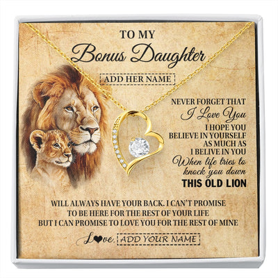 Forever Love Necklace 18K Yellow Gold Finish | 1 | Personalized To My Bonus Daughter Gifts From Stepdad Lion Necklace I Love You Stepdaughter Birthday Gifts Graduation Christmas Custom Gift Box Message Card | siriusteestore.myshopify