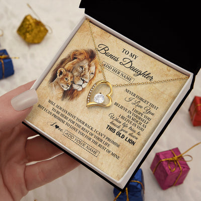 Forever Love Necklace 18K Yellow Gold Finish | 2 | Personalized To My Bonus Daughter Gifts From Stepdad Lion Necklace I Love You Stepdaughter Birthday Gifts Graduation Christmas Custom Gift Box Message Card | siriusteestore.myshopify