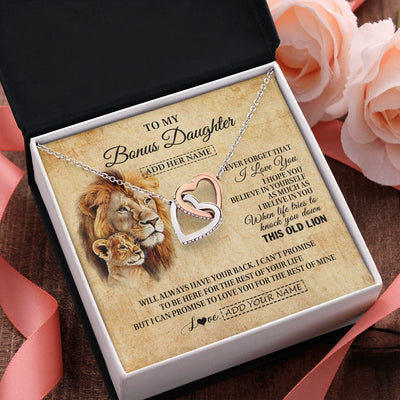 Interlocking Hearts Necklace Stainless Steel & Rose Gold Finish | 2 | Personalized To My Bonus Daughter Gifts From Stepdad Lion Necklace I Love You Stepdaughter Birthday Gifts Graduation Christmas Custom Gift Box Message Card | siriusteestore.myshopify