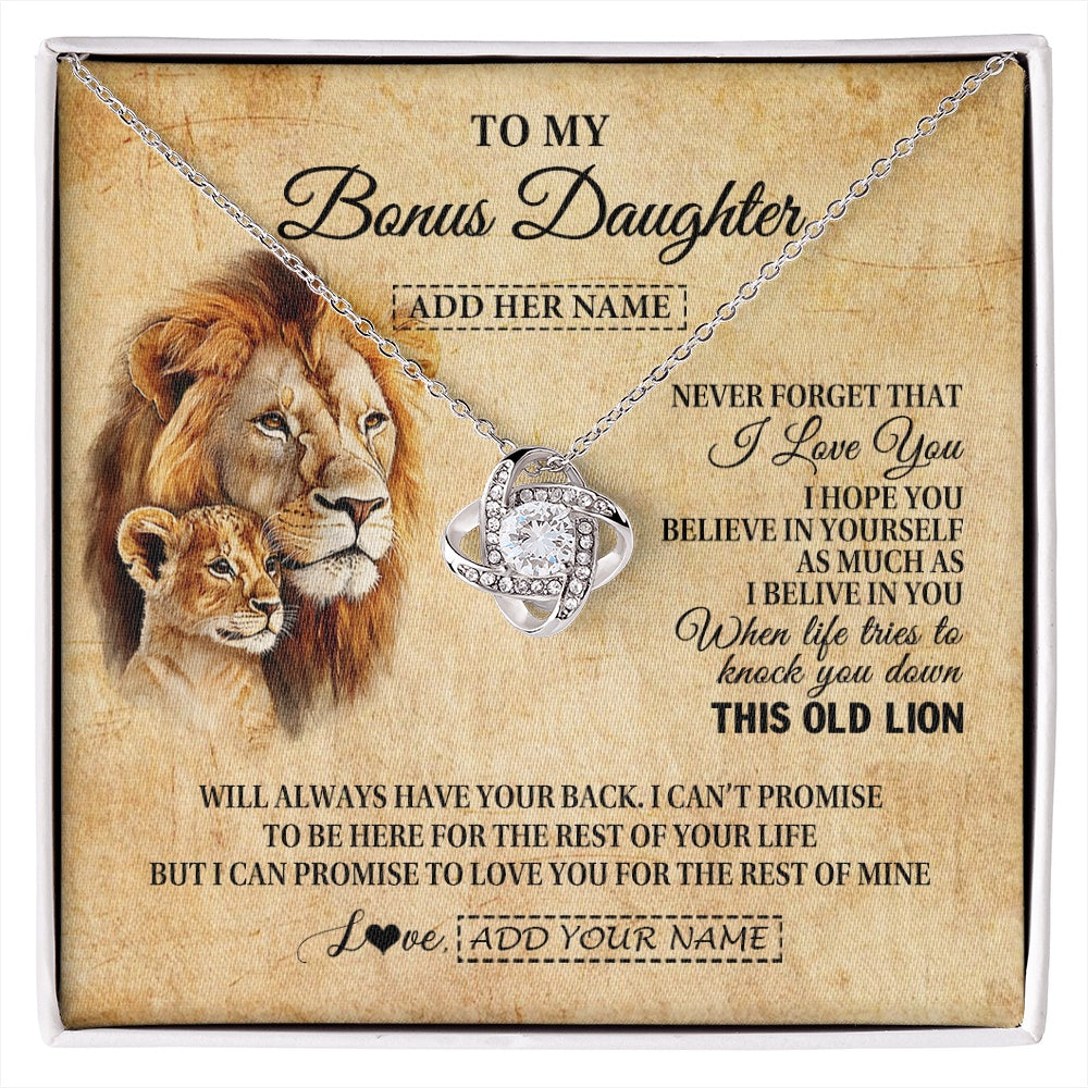 Love Knot Necklace 14K White Gold Finish | 1 | Personalized To My Bonus Daughter Gifts From Stepdad Lion Necklace I Love You Stepdaughter Birthday Gifts Graduation Christmas Custom Gift Box Message Card | siriusteestore.myshopify