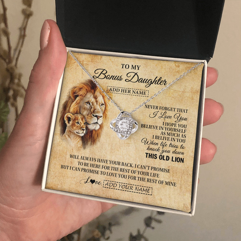 Love Knot Necklace 14K White Gold Finish | 2 | Personalized To My Bonus Daughter Gifts From Stepdad Lion Necklace I Love You Stepdaughter Birthday Gifts Graduation Christmas Custom Gift Box Message Card | siriusteestore.myshopify