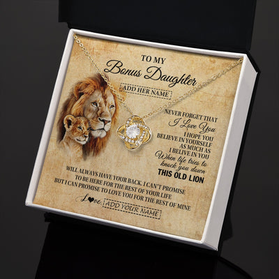 Love Knot Necklace 18K Yellow Gold Finish | 2 | Personalized To My Bonus Daughter Gifts From Stepdad Lion Necklace I Love You Stepdaughter Birthday Gifts Graduation Christmas Custom Gift Box Message Card | siriusteestore.myshopify