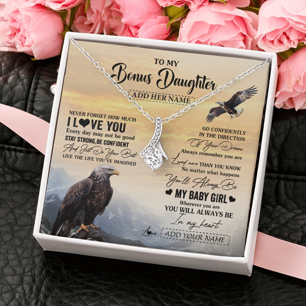 Alluring Beauty Necklace 14K White Gold Finish | 2 | Personalized To My Bonus Daughter Gifts From Stepdad Necklace Eagle Never Forget How Much I Love You Stepdaughter Birthday Christmas Gift Box Message Card | siriusteestore.myshopify
