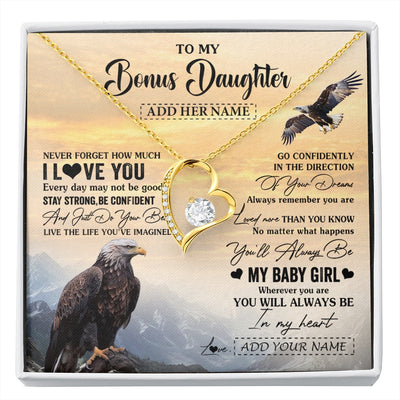 Forever Love Necklace 18K Yellow Gold Finish | 1 | Personalized To My Bonus Daughter Gifts From Stepdad Necklace Eagle Never Forget How Much I Love You Stepdaughter Birthday Christmas Gift Box Message Card | siriusteestore.myshopify