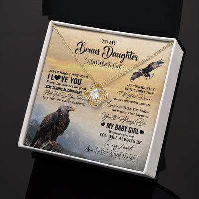 Love Knot Necklace 18K Yellow Gold Finish | 2 | Personalized To My Bonus Daughter Gifts From Stepdad Necklace Eagle Never Forget How Much I Love You Stepdaughter Birthday Christmas Gift Box Message Card | siriusteestore.myshopify