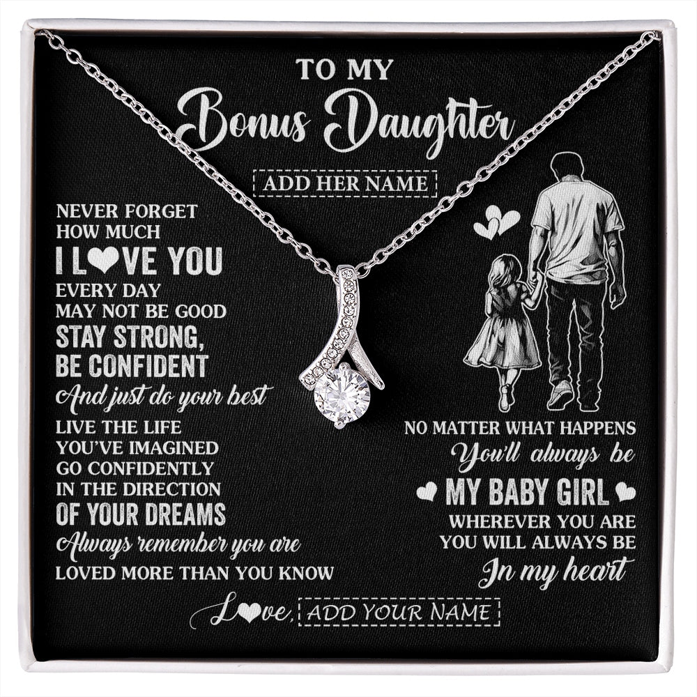 Alluring Beauty Necklace 14K White Gold Finish | 1 | Personalized To My Bonus Daughter Gifts From Stepdad Necklace Never Forget How Much I Love You Stepdaughter Birthday Graduation Christmas Gift Box Message Card | https://siriusteestore.