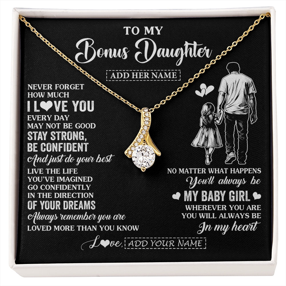 Alluring Beauty Necklace 18K Yellow Gold Finish | 1 | Personalized To My Bonus Daughter Gifts From Stepdad Necklace Never Forget How Much I Love You Stepdaughter Birthday Graduation Christmas Gift Box Message Card | https://siriusteestore.