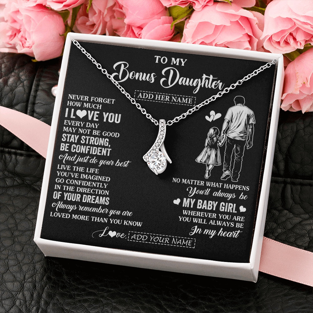 Alluring Beauty Necklace 14K White Gold Finish | 2 | Personalized To My Bonus Daughter Gifts From Stepdad Necklace Never Forget How Much I Love You Stepdaughter Birthday Graduation Christmas Gift Box Message Card | https://siriusteestore.