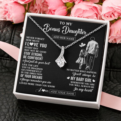 Alluring Beauty Necklace 14K White Gold Finish | 2 | Personalized To My Bonus Daughter Gifts From Stepdad Necklace Never Forget How Much I Love You Stepdaughter Birthday Graduation Christmas Gift Box Message Card | https://siriusteestore.
