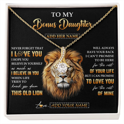 Alluring Beauty Necklace 18K Yellow Gold Finish | 1 | Personalized To My Bonus Daughter Gifts From Stepdad Necklace Old Lion Love You Stepdaughter Birthday Gifts Graduation Christmas Custom Gift Box Message Card | siriusteestore.myshopify