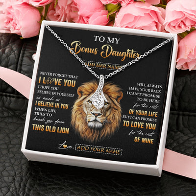 Alluring Beauty Necklace 14K White Gold Finish | 2 | Personalized To My Bonus Daughter Gifts From Stepdad Necklace Old Lion Love You Stepdaughter Birthday Gifts Graduation Christmas Custom Gift Box Message Card | siriusteestore.myshopify