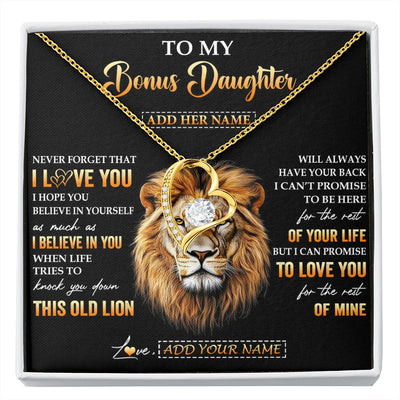 Forever Love Necklace 18K Yellow Gold Finish | 1 | Personalized To My Bonus Daughter Gifts From Stepdad Necklace Old Lion Love You Stepdaughter Birthday Gifts Graduation Christmas Custom Gift Box Message Card | siriusteestore.myshopify