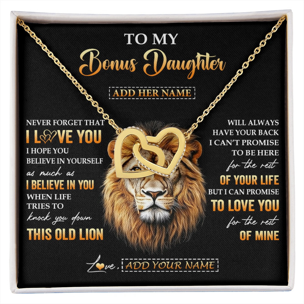 Interlocking Hearts Necklace 18K Yellow Gold Finish | 1 | Personalized To My Bonus Daughter Gifts From Stepdad Necklace Old Lion Love You Stepdaughter Birthday Gifts Graduation Christmas Custom Gift Box Message Card | siriusteestore.myshopify