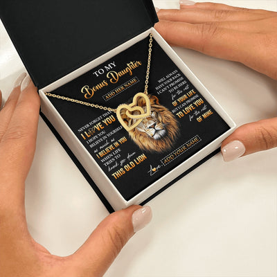 Interlocking Hearts Necklace 18K Yellow Gold Finish | 2 | Personalized To My Bonus Daughter Gifts From Stepdad Necklace Old Lion Love You Stepdaughter Birthday Gifts Graduation Christmas Custom Gift Box Message Card | siriusteestore.myshopify