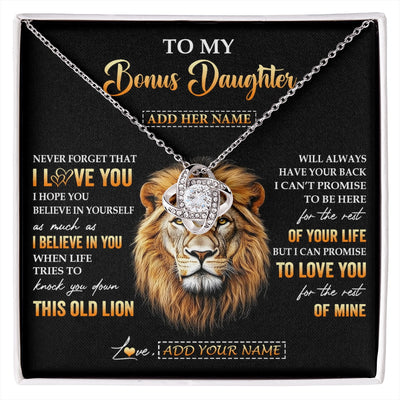 Love Knot Necklace 14K White Gold Finish | 1 | Personalized To My Bonus Daughter Gifts From Stepdad Necklace Old Lion Love You Stepdaughter Birthday Gifts Graduation Christmas Custom Gift Box Message Card | siriusteestore.myshopify