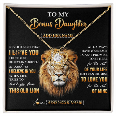 Love Knot Necklace 18K Yellow Gold Finish | 1 | Personalized To My Bonus Daughter Gifts From Stepdad Necklace Old Lion Love You Stepdaughter Birthday Gifts Graduation Christmas Custom Gift Box Message Card | siriusteestore.myshopify