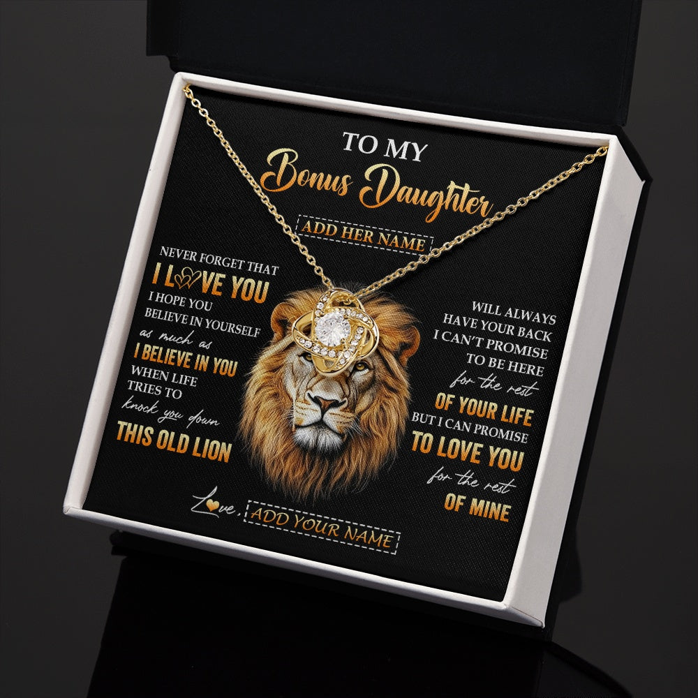 Love Knot Necklace 18K Yellow Gold Finish | 2 | Personalized To My Bonus Daughter Gifts From Stepdad Necklace Old Lion Love You Stepdaughter Birthday Gifts Graduation Christmas Custom Gift Box Message Card | siriusteestore.myshopify