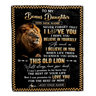 Personalized To My Bonus Daughter Gifts From Stepdad Stepmom Blanket Old Lion Love You Stepdaughter Birthday Gifts Graduation Christmas Fleece Throw Blanket | siriusteestore