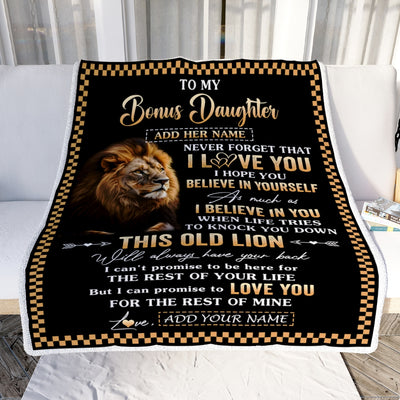 Personalized To My Bonus Daughter Gifts From Stepdad Stepmom Blanket Old Lion Love You Stepdaughter Birthday Gifts Graduation Christmas Fleece Throw Blanket | siriusteestore