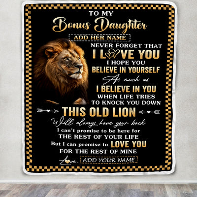 Personalized To My Bonus Daughter Gifts From Stepdad Stepmom Blanket Old Lion Love You Stepdaughter Birthday Gifts Graduation Christmas Fleece Throw Blanket | siriusteestore