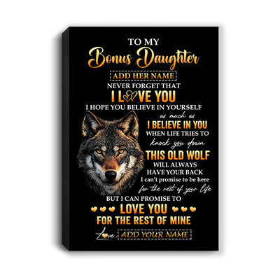 Personalized To My Bonus Daughter Gifts From Stepdad Stepmom Canvas Old Wolf Love You Stepdaughter Birthday Gifts Graduation Christmas Custom Print Framed Canvas | siriusteestore