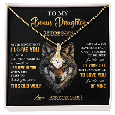 Alluring Beauty Necklace 18K Yellow Gold Finish | 1 | Personalized To My Bonus Daughter Gifts From Stepdad Stepmom Necklace Old Wolf Love You Stepdaughter Birthday Gifts Graduation Christmas Gift Box Message Card | siriusteestore
