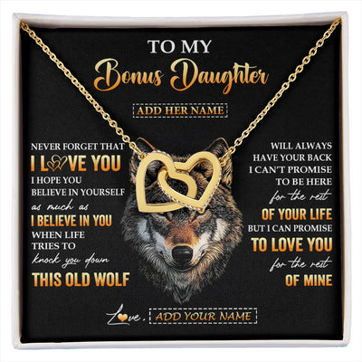 Interlocking Hearts Necklace 18K Yellow Gold Finish | 1 | Personalized To My Bonus Daughter Gifts From Stepdad Stepmom Necklace Old Wolf Love You Stepdaughter Birthday Gifts Graduation Christmas Gift Box Message Card | siriusteestore