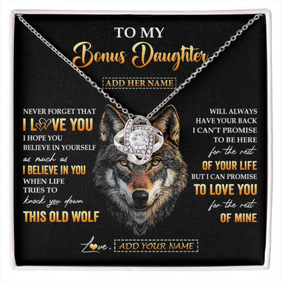 Love Knot Necklace 14K White Gold Finish | 1 | Personalized To My Bonus Daughter Gifts From Stepdad Stepmom Necklace Old Wolf Love You Stepdaughter Birthday Gifts Graduation Christmas Gift Box Message Card | siriusteestore
