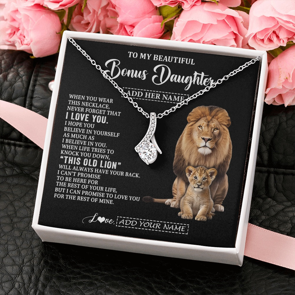 Alluring Beauty Necklace 14K White Gold Finish | 2 | Personalized To My Bonus Daughter Gifts From Stepfather Necklace This Old Lion Love You Stepdaughter Birthday Gifts Christmas Customized Gift Box Message Card | https://siriusteestore.