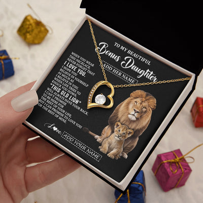 Forever Love Necklace 18K Yellow Gold Finish | 2 | Personalized To My Bonus Daughter Gifts From Stepfather Necklace This Old Lion Love You Stepdaughter Birthday Gifts Christmas Customized Gift Box Message Card | https://siriusteestore.