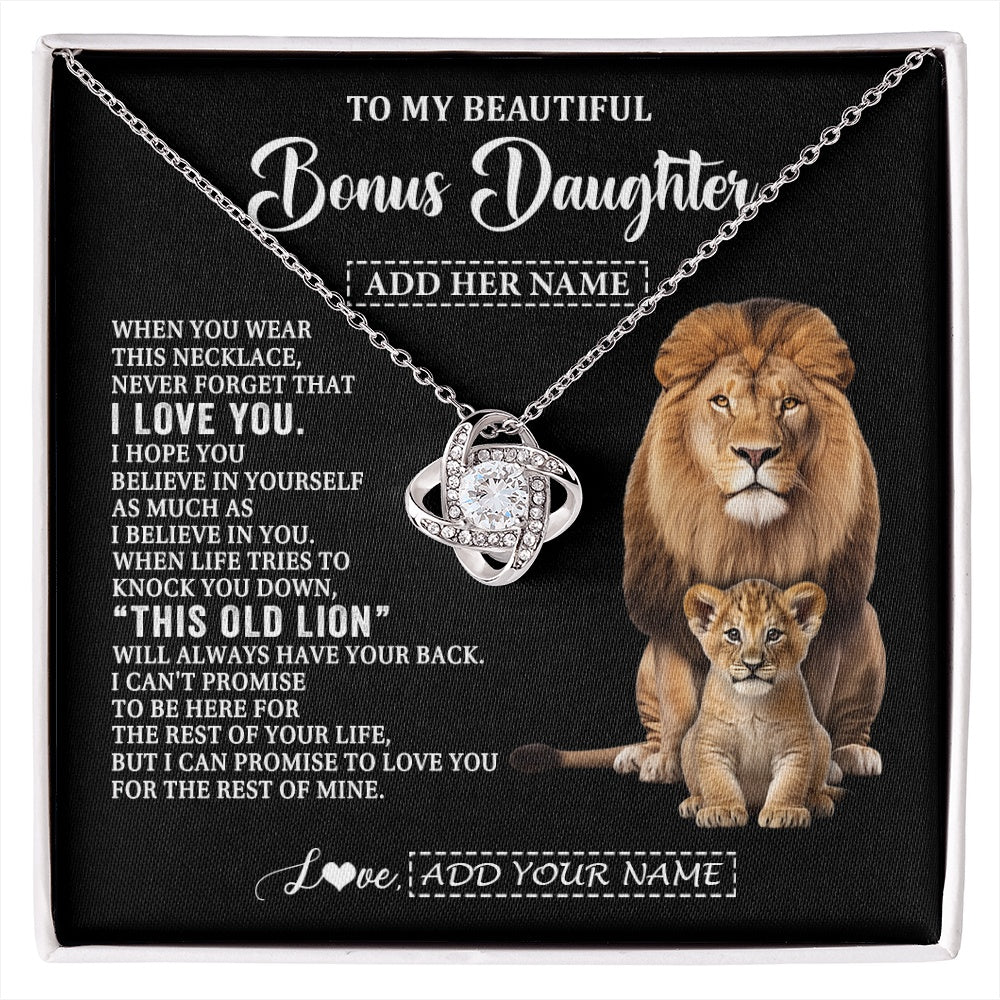 Love Knot Necklace 14K White Gold Finish | 1 | Personalized To My Bonus Daughter Gifts From Stepfather Necklace This Old Lion Love You Stepdaughter Birthday Gifts Christmas Customized Gift Box Message Card | https://siriusteestore.