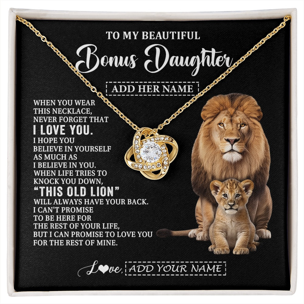 Love Knot Necklace 18K Yellow Gold Finish | 1 | Personalized To My Bonus Daughter Gifts From Stepfather Necklace This Old Lion Love You Stepdaughter Birthday Gifts Christmas Customized Gift Box Message Card | https://siriusteestore.