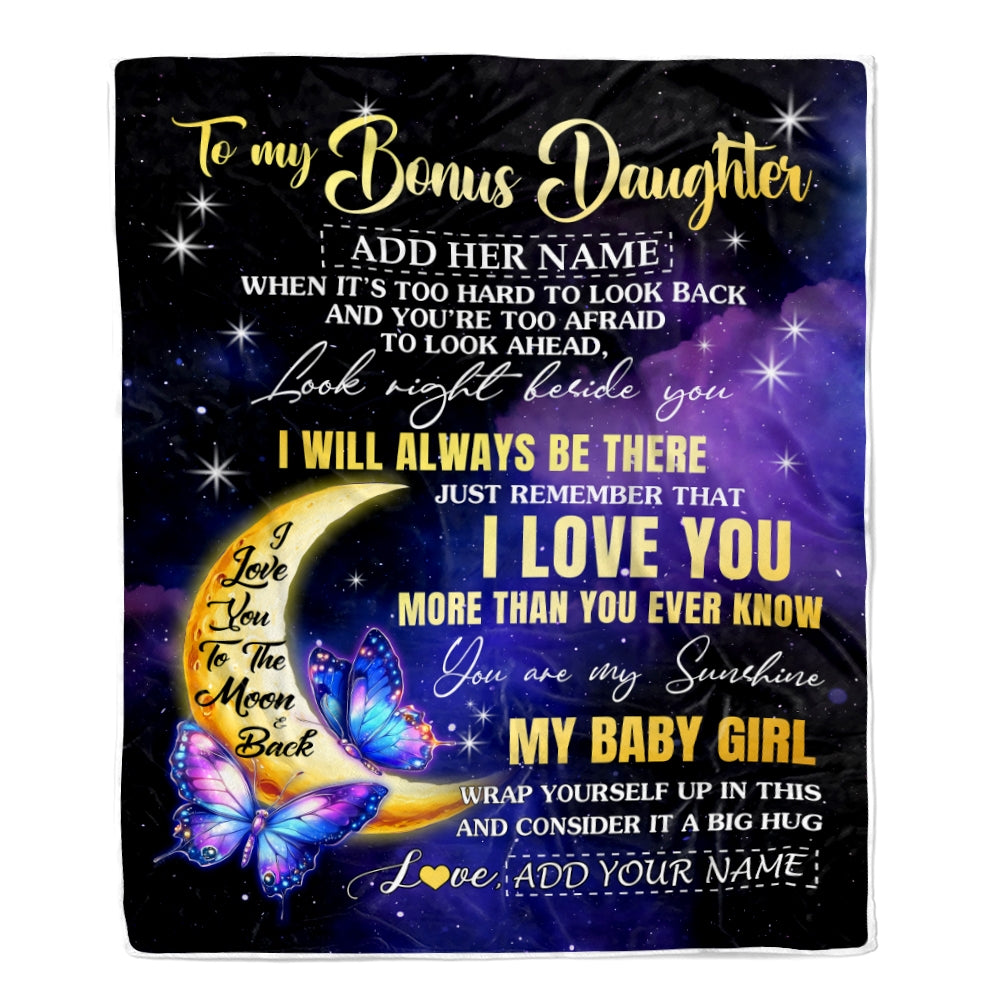 Personalized To My Bonus Daughter Gifts From Stepmom Blanket Butterfly I Love You Valentines Gifts For Stepdaughter Birthday Christmas Custom Fleece Blanket | siriusteestore