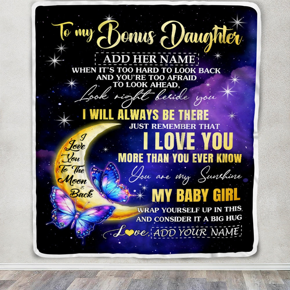Personalized To My Bonus Daughter Gifts From Stepmom Blanket Butterfly I Love You Valentines Gifts For Stepdaughter Birthday Christmas Custom Fleece Blanket | siriusteestore