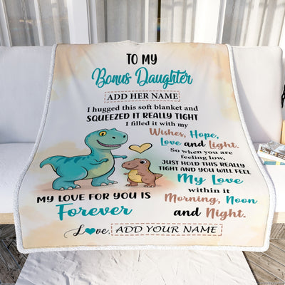 Personalized To My Bonus Daughter Gifts From Stepmom Blanket Dinosaur Letter I Hugged This Gifts For Stepdaughter Birthday Graduation Christmas Fleece Blanket | siriusteestore