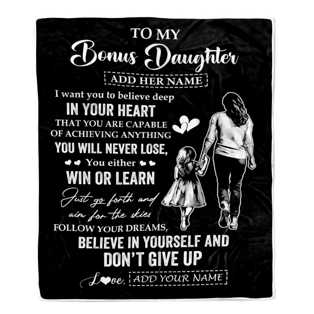 Personalized To My Bonus Daughter Gifts From Stepmom Blanket Don't Give Up Stepmother Gifts For Stepdaughter Birthday Graduation Christmas Fleece Blanket | siriusteestore