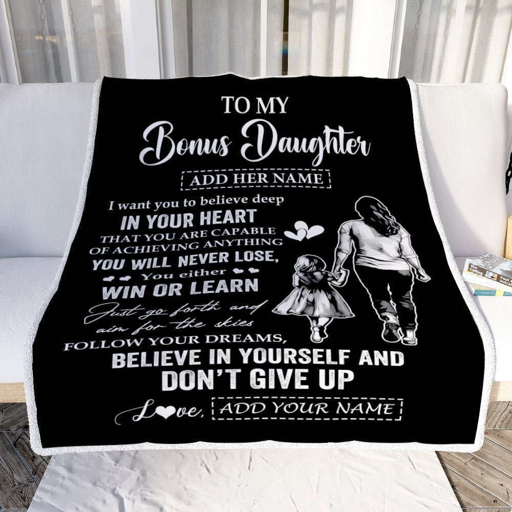 Personalized To My Bonus Daughter Gifts From Stepmom Blanket Don't Give Up Stepmother Gifts For Stepdaughter Birthday Graduation Christmas Fleece Blanket | siriusteestore