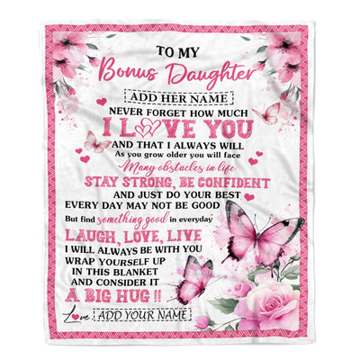 Personalized To My Bonus Daughter Gifts From Stepmom Blanket I Love You Butterfly Birthday Gifts For Stepdaughter Graduation Christmas Fleece Throw Blanket | siriusteestore