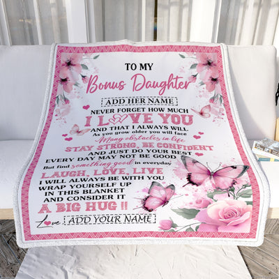 Personalized To My Bonus Daughter Gifts From Stepmom Blanket I Love You Butterfly Birthday Gifts For Stepdaughter Graduation Christmas Fleece Throw Blanket | siriusteestore