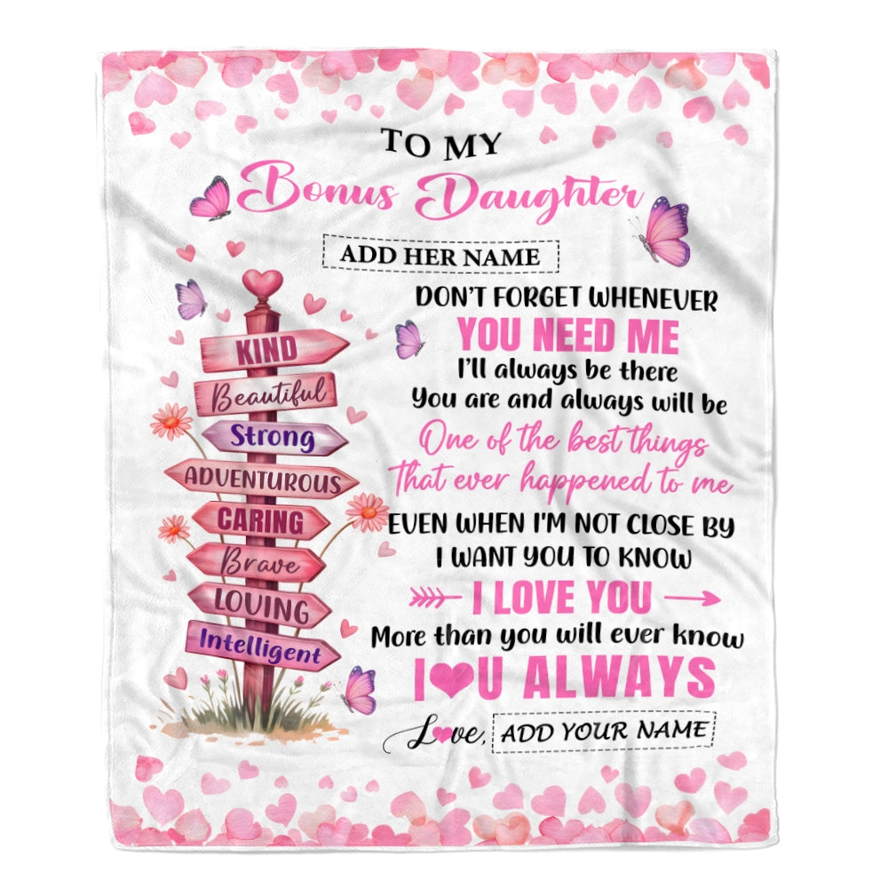 Personalized To My Bonus Daughter Gifts From Stepmom Blanket Kind Beautiful Birthday Gifts For Stepdaughter Graduation Valentines Christmas Fleece Blanket | siriusteestore