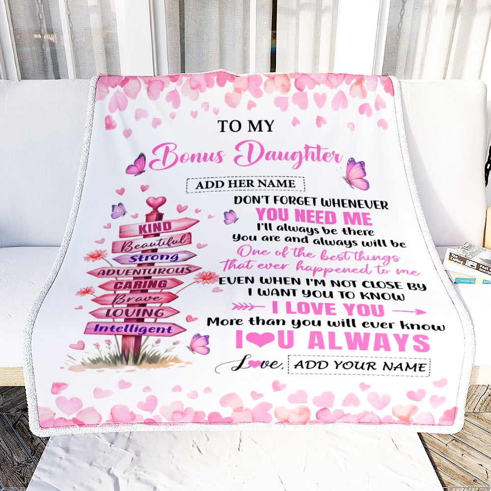 Personalized To My Bonus Daughter Gifts From Stepmom Blanket Kind Beautiful Birthday Gifts For Stepdaughter Graduation Valentines Christmas Fleece Blanket | siriusteestore
