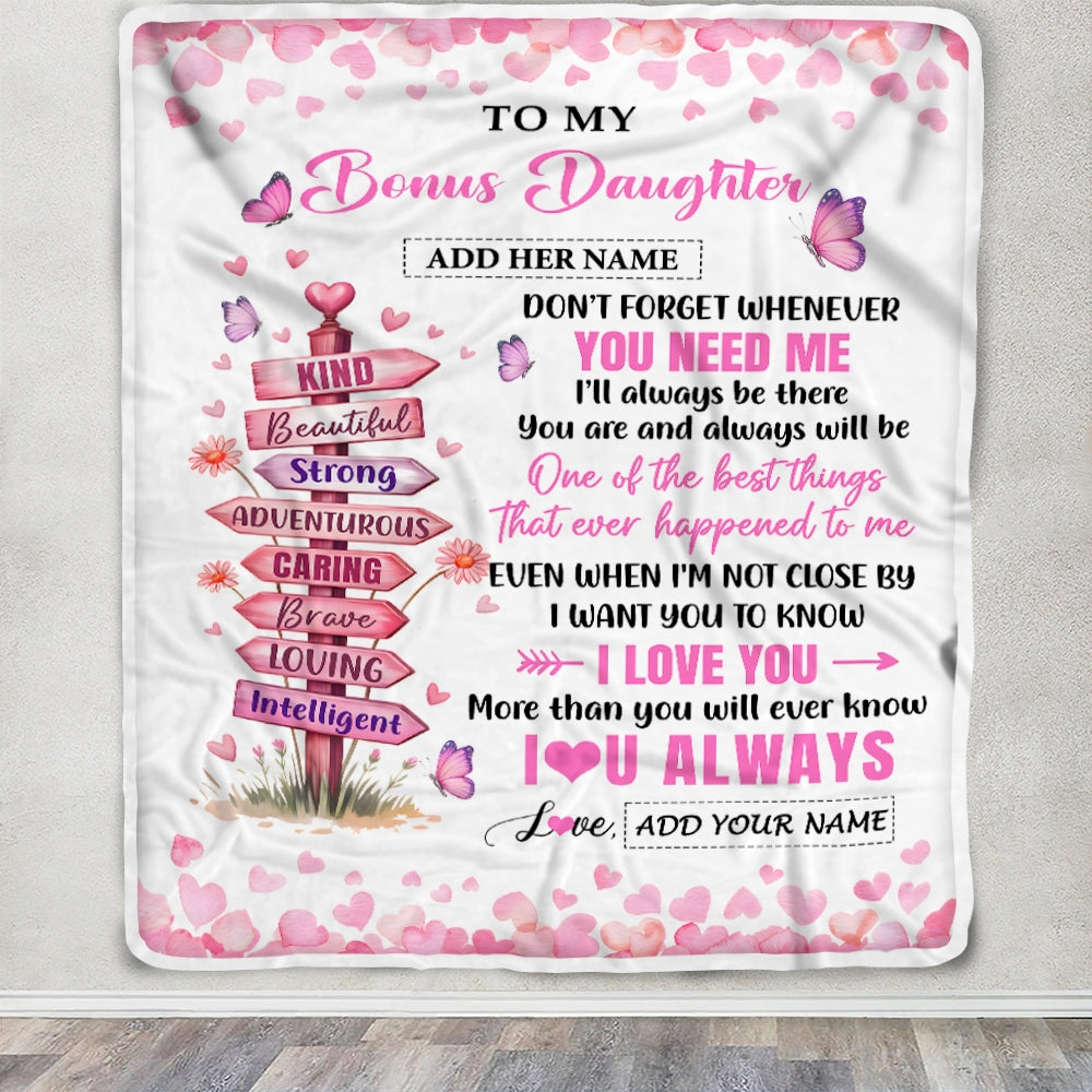 Personalized To My Bonus Daughter Gifts From Stepmom Blanket Kind Beautiful Birthday Gifts For Stepdaughter Graduation Valentines Christmas Fleece Blanket | siriusteestore