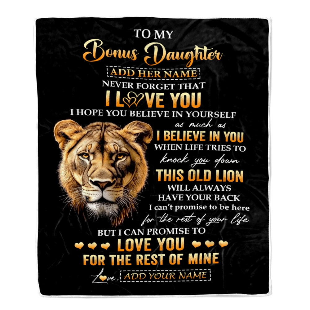 Personalized To My Bonus Daughter Gifts From Stepmom Blanket Old Lion Love You Stepdaughter Birthday Gifts Graduation Christmas Custom Fleece Blanket | siriusteestore