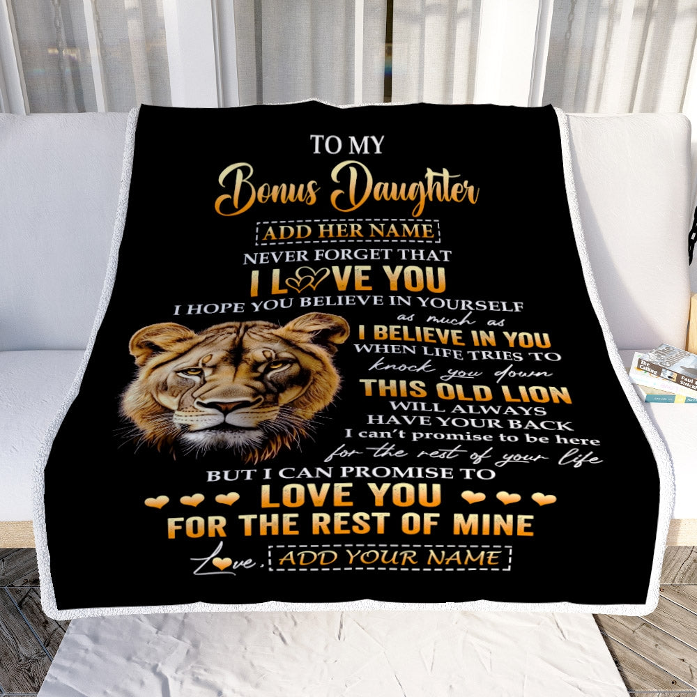Personalized To My Bonus Daughter Gifts From Stepmom Blanket Old Lion Love You Stepdaughter Birthday Gifts Graduation Christmas Custom Fleece Blanket | siriusteestore
