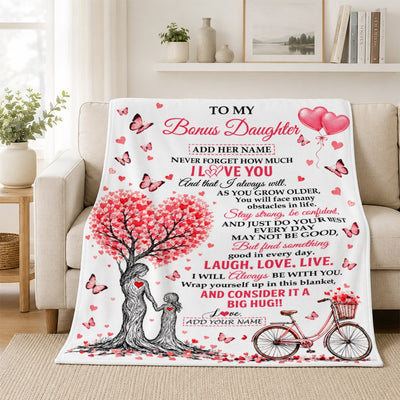 Personalized To My Bonus Daughter Gifts From Stepmom Blanket Tree I Love You Always Will Birthday Christmas Gift For Stepdaughter Custom Fleece Throw Blanket | siriusteestore